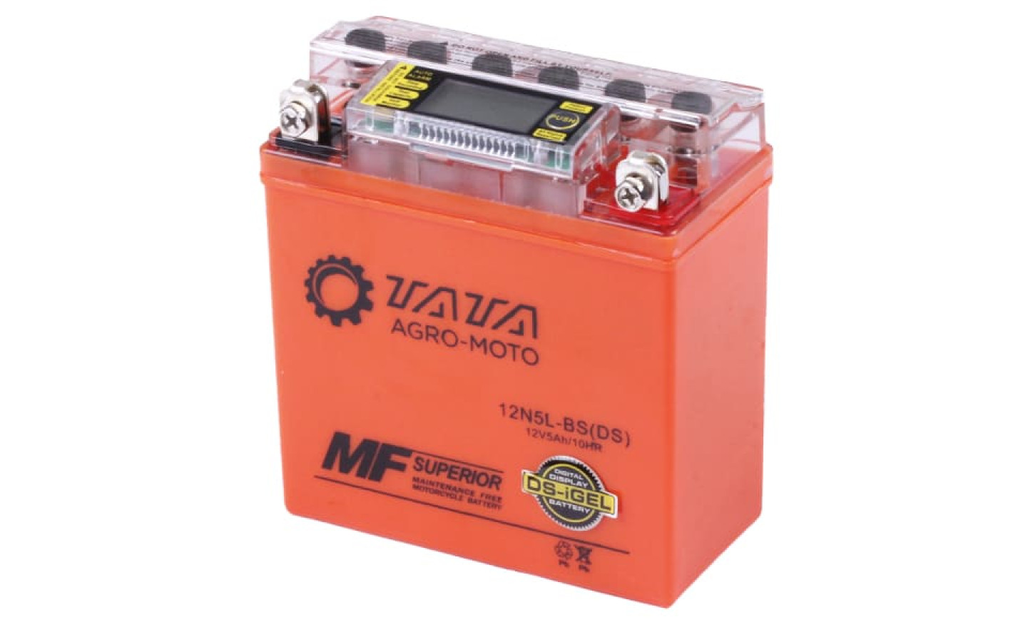 Аккумулятор гелевый OUTDO 5АH-YTX12N5-3B на мопед Active, оранжевый, 119*60*129 мм, С ДИСПЛЕЕМ