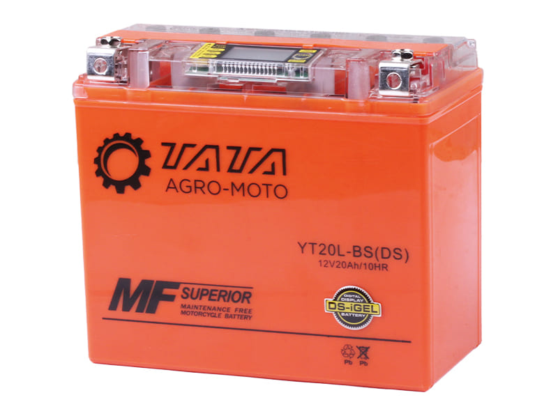 Аккумулятор гелевый TT AGRO MOTO YT20L-BS 18АH, 177х88х155 мм, оранжевый, с дисплеем