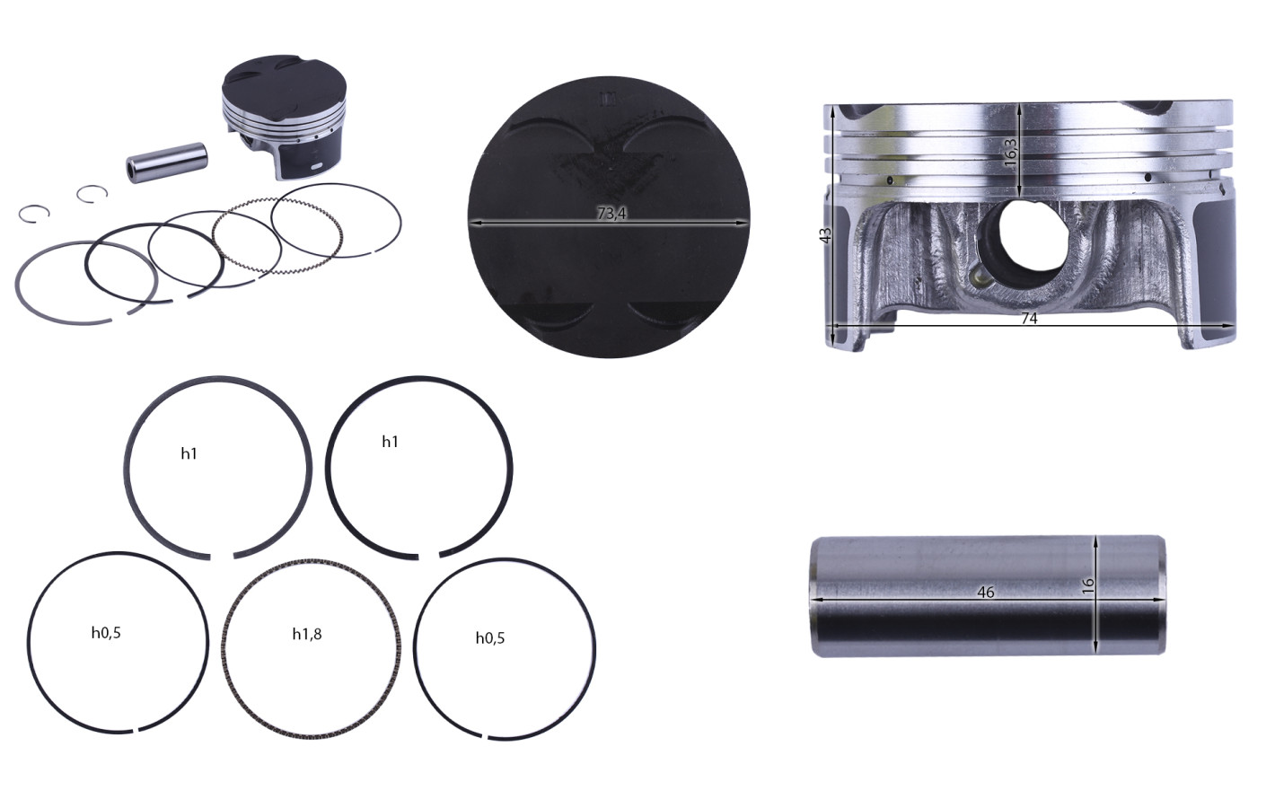 Поршневий комплект 74,00 мм: 9 одиниць - (ZS174MN-5) - CB300