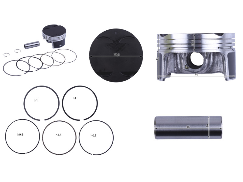 Поршнева (ЦПГ) 74 мм TT AGRO MOTO (ZS174MN-5) на бензиновий двигун CB300, к-т: 10 одиниць