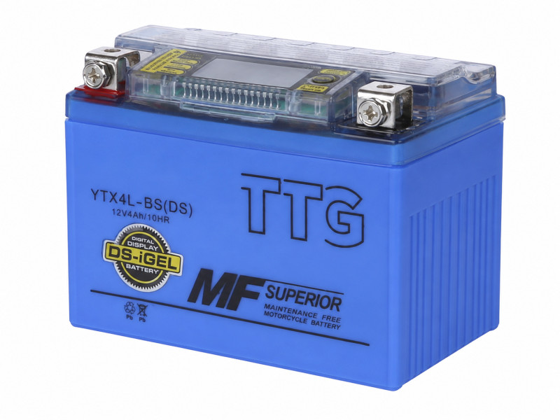 Аккумулятор гелевый TTG YTX4L-BS 4AH, 113х70х85 мм синий, с дисплеем
