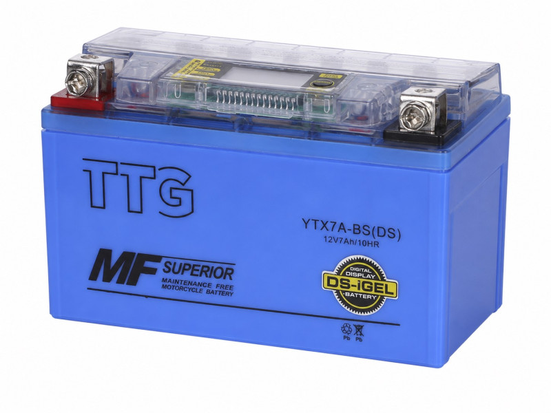 Аккумулятор гелевый TTG YTX7A-BS 7АH, 150х87х94 мм синий, с дисплеем