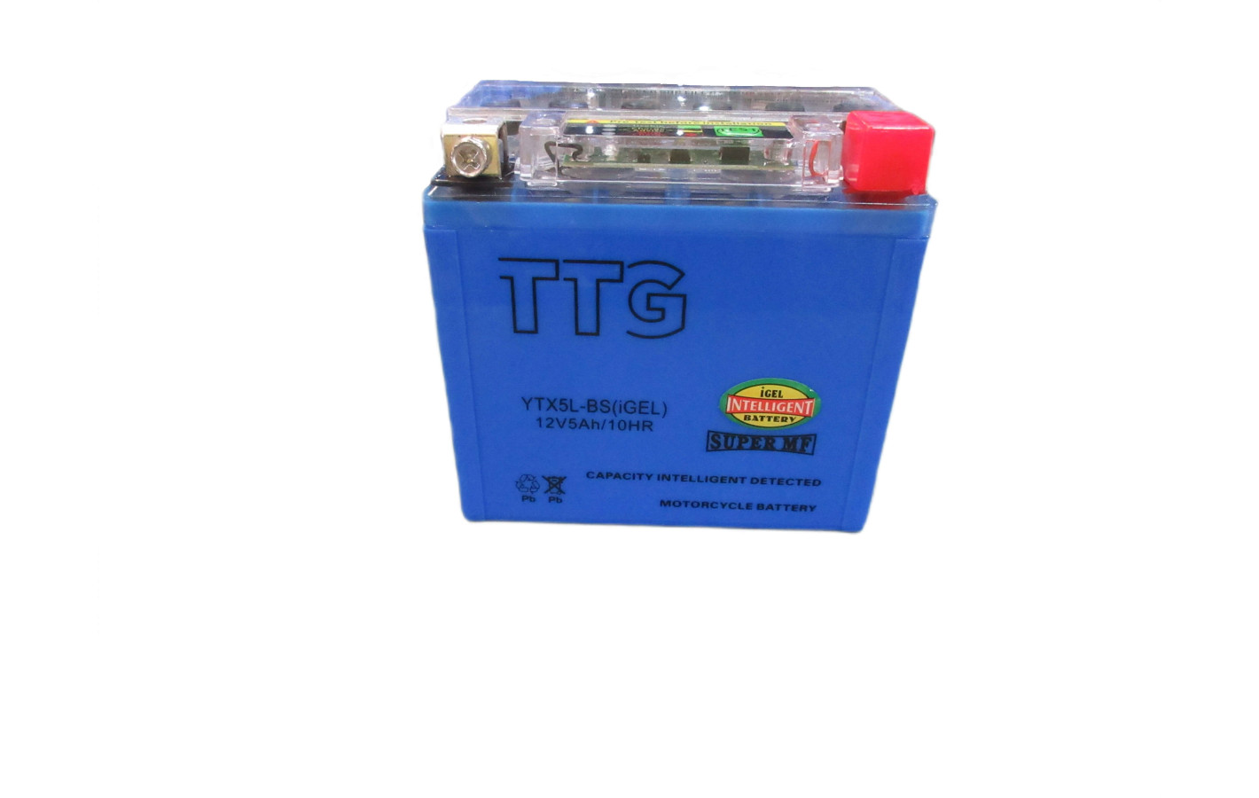 Гелевий акумулятор TTG YTX5L-BS 5АH 113×70×106 мм синій, з індикатором