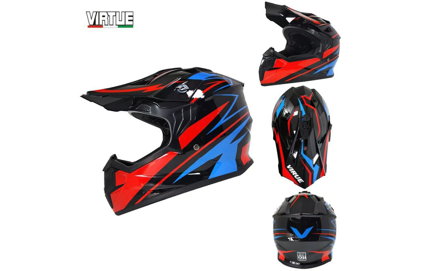 Шлем MD-911 черный с синим и красным size S + очки - VIRTUE