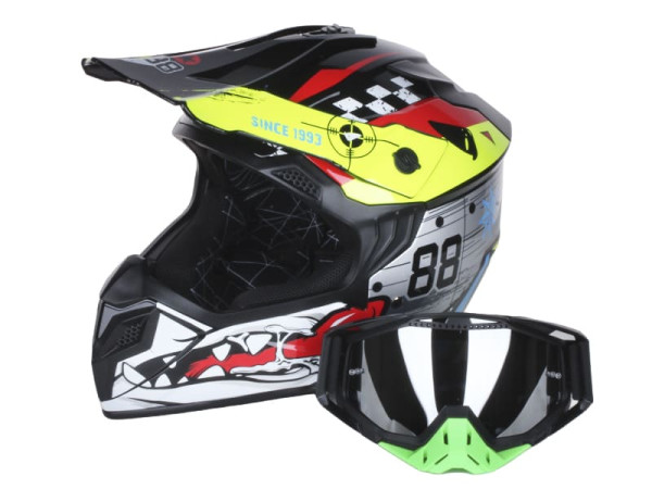 Шлем для мотоцикла, скутера MD-911 VIRTUE кроссовый с очками (белый с цветной графикой, size М)