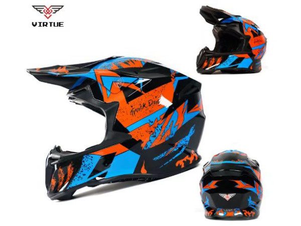 Шлем для мотоцикла, скутера MD-902 VIRTUE (черный с голубым и красным, size M) 