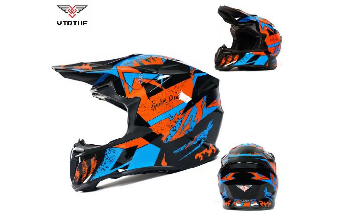 Шлем для мотоцикла, скутера MD-902 VIRTUE (черный с голубым и красным, size L)