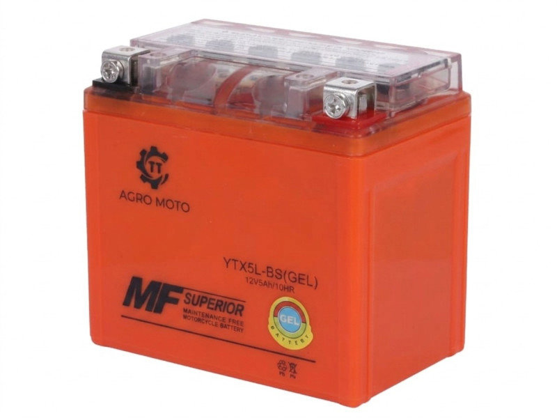 Аккумулятор гелевый TT AGRO MOTO YTX5L-BS 5АH, 113х70х106 мм оранжевый