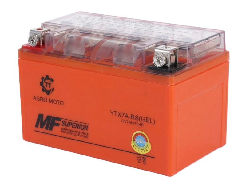 Аккумулятор гелевый TT AGRO MOTO YTX7A-BS 7АH, 150х87х94 мм оранжевый