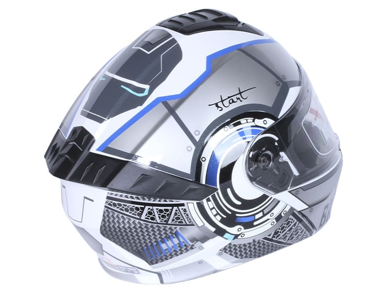 Шолом для мотоцикла, скутера 900 Gear White-Silver TTG трансформер (сірий з білим та синім, size M)
