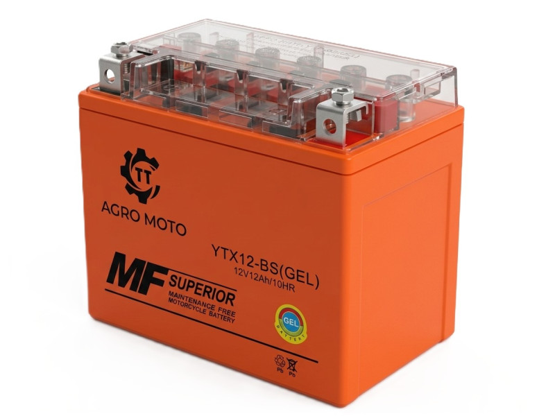 Акумулятор гелевий TT AGRO MOTO YTX12-BS 12(10)АH, 150х87х130 мм на бензиновий генератор, помаранчевий