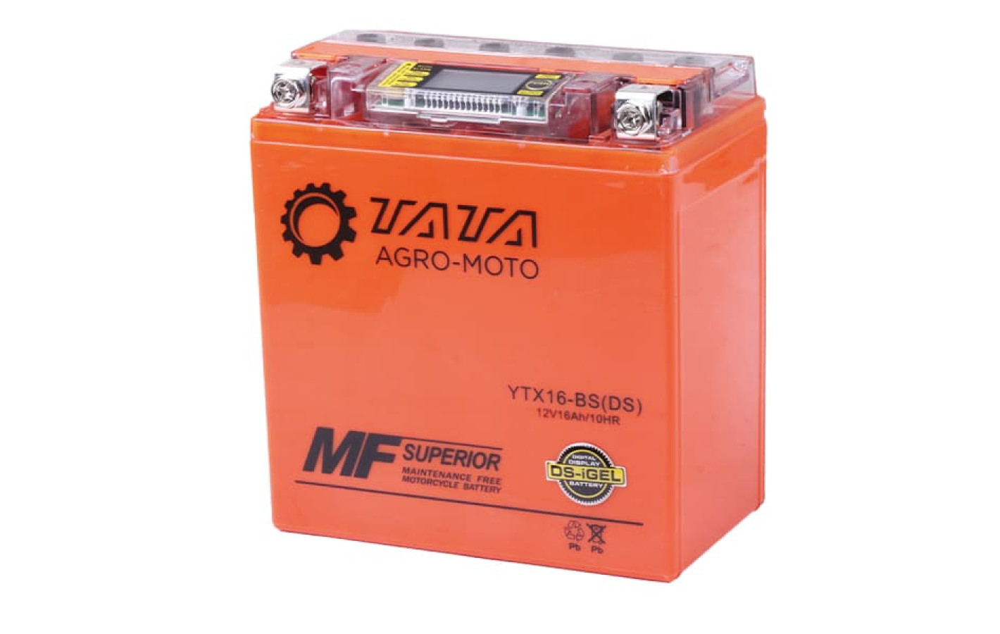 Гелевий акумулятор TT AGRO MOTO 16АH UTX16-BS, 150×87×161 мм на бензиновий генератор, помаранчевий, з дисплеєм