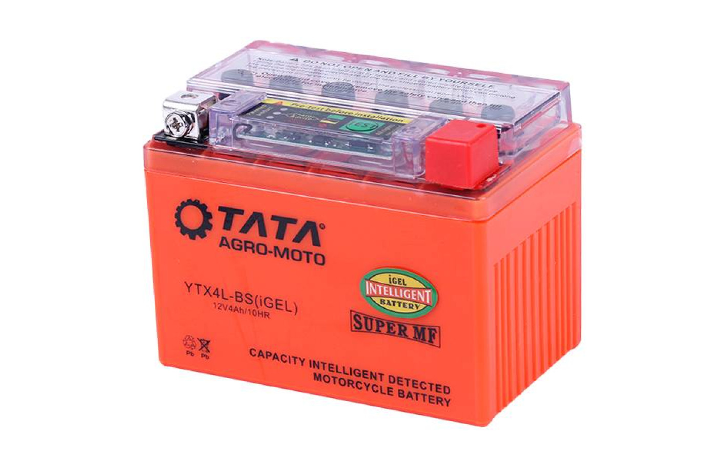 Гелевий акумулятор AGRO MOTO YTX4L-BS TT 4AH, 113×70×85mm на інверторний генератор, помаранчевий, з індикатором