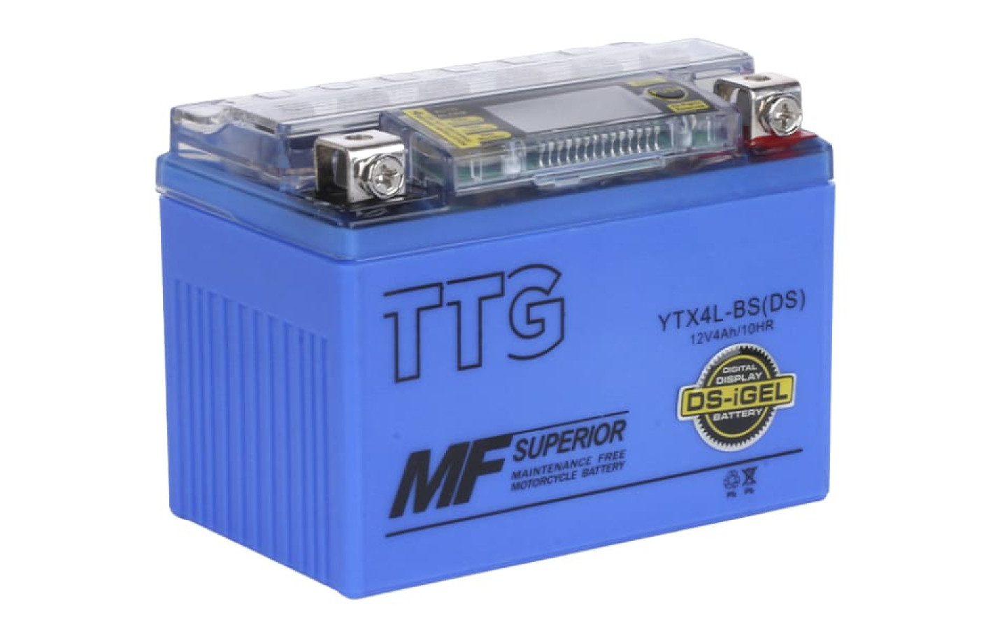 Гелевий акумулятор TTG YTX4L-BS 4AH, 113×70×85 мм на інверторний генератор, синій, з дисплеєм