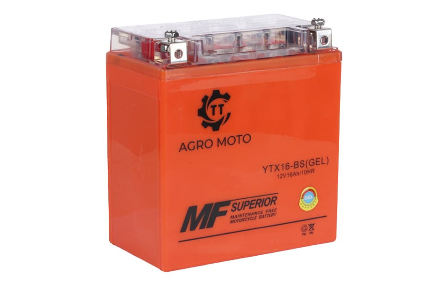 Аккумулятор гелевый TT AGRO MOTO YTX16-BS 16АH на генератор, 150×87×161mm оранжевый