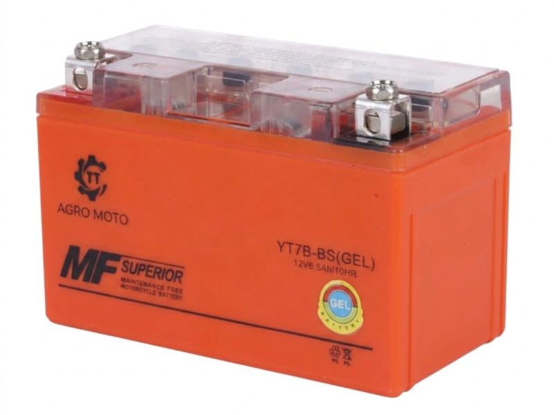 Аккумулятор гелевый TT AGRO MOTO YT7B-BS 6.5АH, 150х65х94 мм,оранжевый