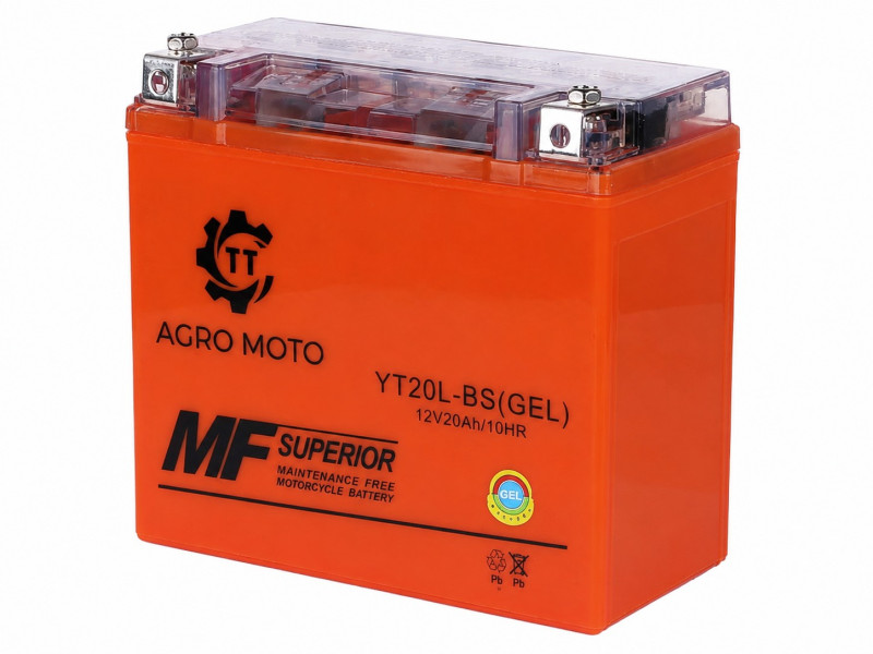 Аккумулятор гелевый TT AGRO MOTO YT20L-BS 18АH, 177х88х155 мм, оранжевый