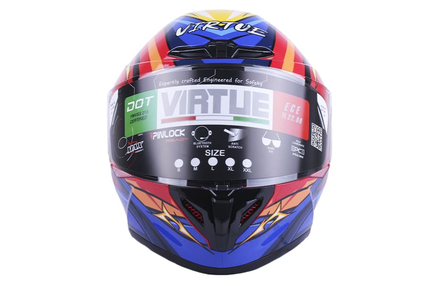 Шлем мотоциклетный интеграл VIRTUE MD-821, оранжевый с синим, size L