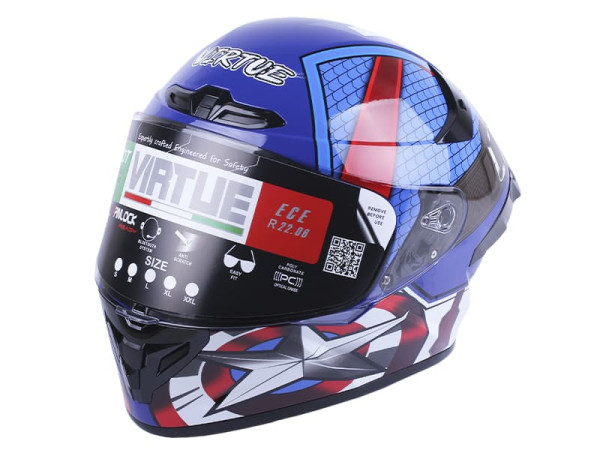 Шлем для мотоцикла, скутера VIRTUE MD-821 интеграл, синий со звездой, size XL